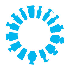 bottles array in circle shape, round shape blue