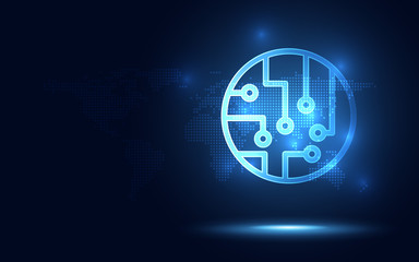 Futuristic blue Circuit board abstract technology background. Artificial intelligence digital transformation and big data concept. Business quantum internet network communication concept