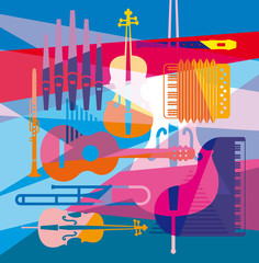 colorful background with musical instruments