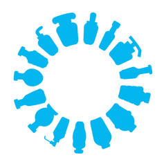 bottles array in circle shape, round shape blue