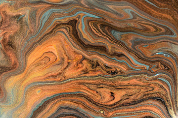 Brown and gold marbling pattern. Golden marble liquid texture.