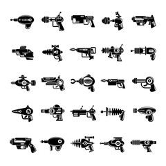 futuristic gun icons set