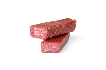 Salami sausage isolated on white background.