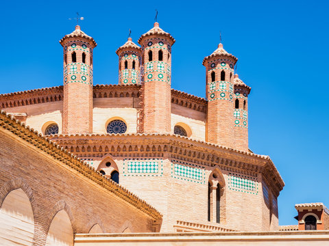 Teruel, Spain. Exterior facade and dome of the church of San Pedro in the Mudejar style, World Heritage Site by UNESCO