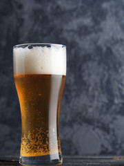 close-up of a misted glass of Pilsner beer