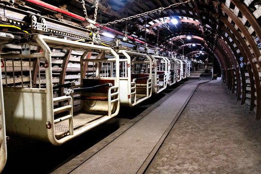 Suspended train in a old coal mine in Zabrze, Poland