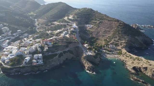 Aerial footage of a small beach in Bali village. Crete, Greece