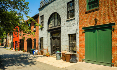 A line of traditional mews houses on a summer's day