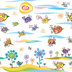 spring pattern with birds
