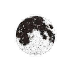 Realistic moon sketch, black and white graphic, vector illustration