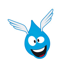 Cute blue drop of wather - mascot with wings. 