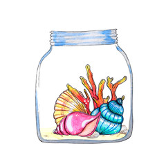 Hand painted watercolor ocean elements.