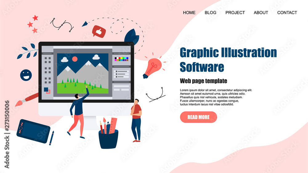 Poster webpage template. flat vector graphic drawing concept with open illustration application with a crea