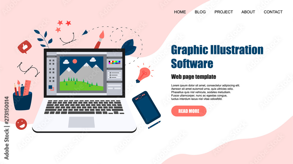 Poster webpage template. flat vector graphic drawing concept with open illustration application with a crea