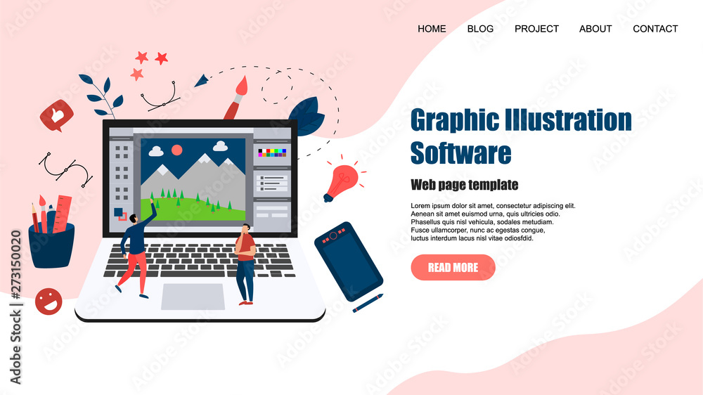 Poster webpage template. flat vector graphic drawing concept with open illustration application with a crea