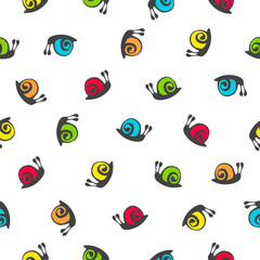 Seamless pattern of multicolored snails
