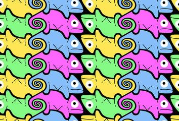 Chameleon, background in Escher style