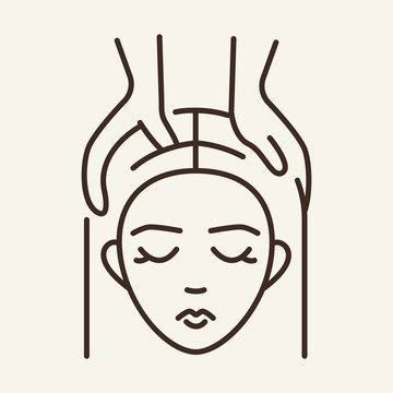 recommend clip art: Head massage line icon. Woman, customer, hands on head. Beauty care concept. Vector illustration can be used for topics like spa salon, relax, health