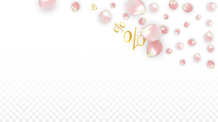 Vector Spring or Summer Sale Background with Petals and Percent for Template Design. Good for Special Hot Holiday Discount Offer, Black Friday, Fashion Promotion Action. Romantic Sakura Illustration