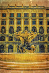 Fototapeta premium Old photo with Fontana dei Tritoni, Trieste, Italy