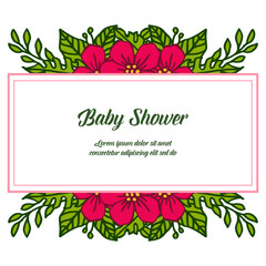 Vector illustration various texture red flower frame for writing baby shower