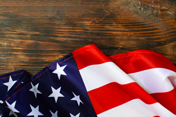 American flag on a old wooden background.
