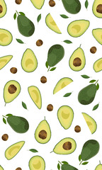 Seamless pattern whole and sliced avocado on white background, Vector illustration