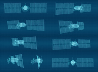 vector set. communications satellite of near-earth orbit. space technology of the future.