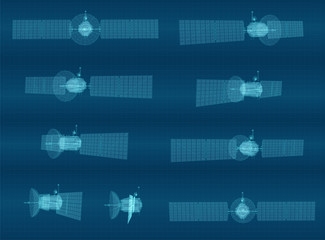 vector set. communications satellite of near-earth orbit. space technology of the future.