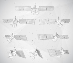 vector set. communications satellite of near-earth orbit. space technology of the future.