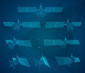 vector set. communications satellite of near-earth orbit. space technology of the future.