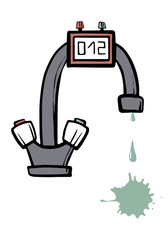 Water meter. Defective Water Tap with flowing water. Vector illustration