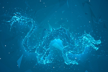 symbol of chinese new year. long flying dragon kite. vector 3d illustration