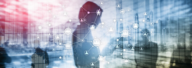 HR human resources management concept corporate organisation structure mixed media double exposure...