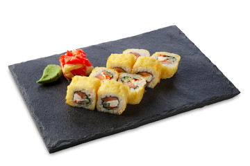 Portion of tempura maki isolated on white background