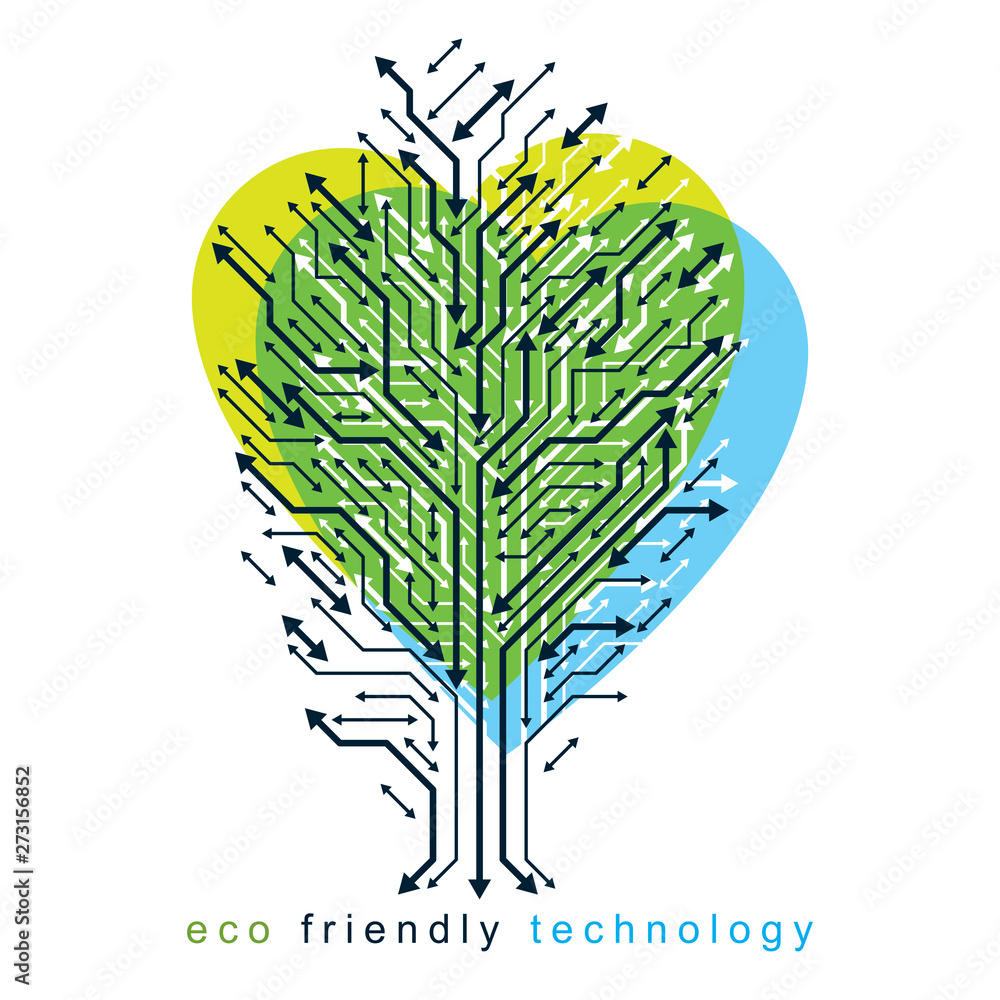 Poster vector illustration of tree in the shape of heart created with wireframe and arrows as branches. gre