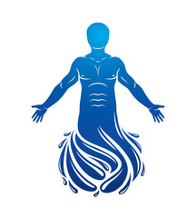 Vector illustration of human, athlete. Poseidon the god of sea and defender of all waters.