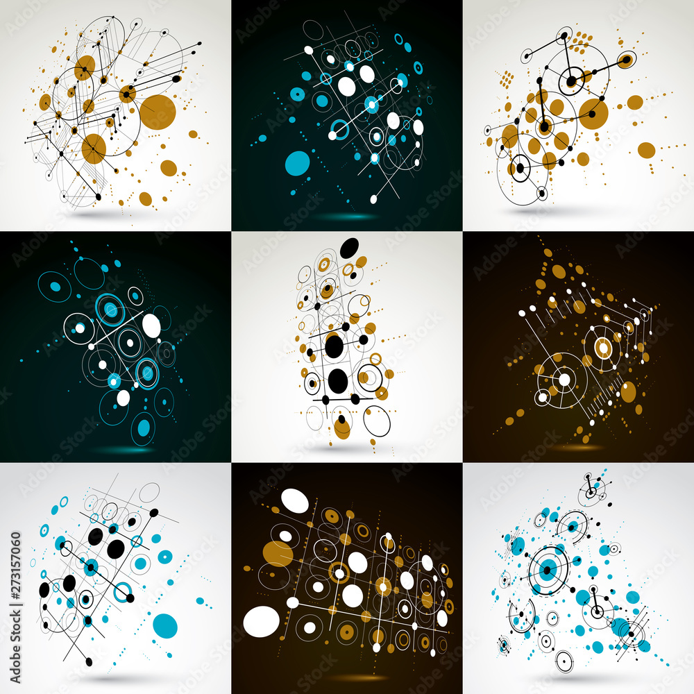 Poster collection of vector abstract backgrounds created in bauhaus retro style. modern geometric compositi