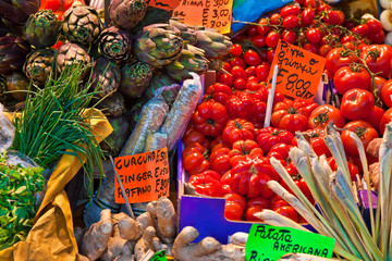 Colorful fruits and vegetables from organic agriculture exhibited in a italian market