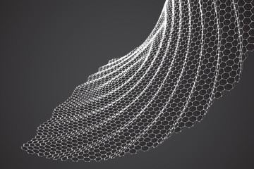 vector 3d background. wave of points. geometric dance. hexagonal futuristic mesh