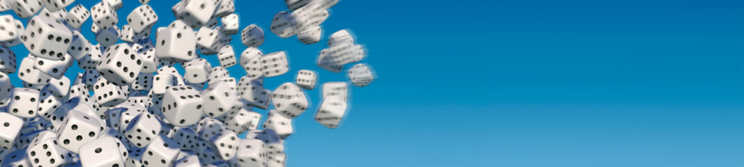 Many flying dice in the air