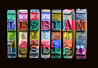 the word LESBIAN   with old typewriter hammers