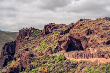 Fototapeta na wymiar Cuatro Puertas, aka four doors caves or Cueva de los Papeles, archaeological site in Gran Canaria, Spain..