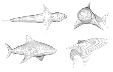 3d vector set. ocean protection. great white shark.