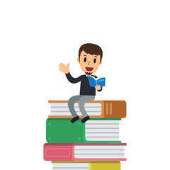 Vector cartoon man and books for design.