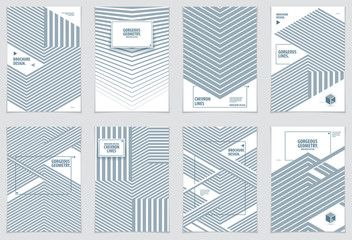Modern minimal Template brochures, leaflets, posters. Vector geometric patterns abstract backgrounds set. Striped line textured geometric illustrations. A4 print format.