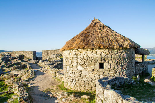 Reconstruction of ancient celtic house in Castro de Santa Trega archaeological site in Galicia, Spain