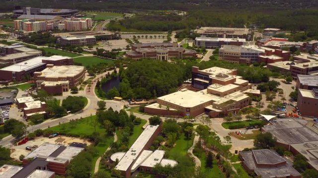 Drone video of a university campus