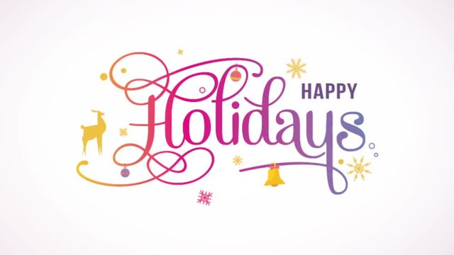 Happy Holidays! Beautiful greeting card with scratched calligraphy text with colorful stars. 