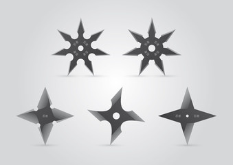 Various types of vector ninja throwing stars. Japanese text Ninja. © Jan